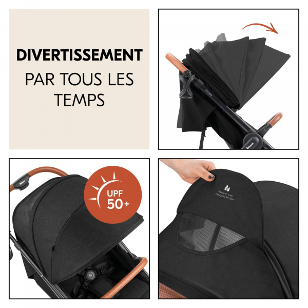 Poussette 4 roues uptown black melange grey Hauck