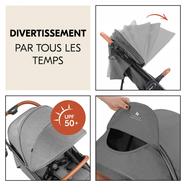 Poussette 4 roues uptown black melange grey Hauck