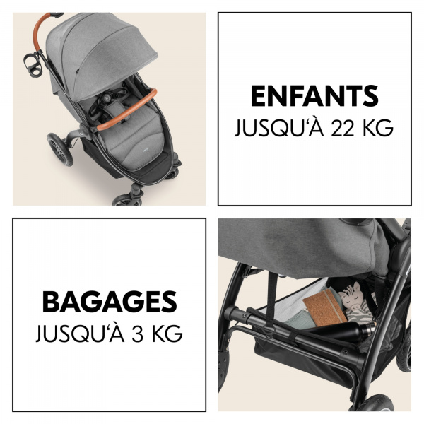 Poussette 4 roues uptown black melange grey Hauck