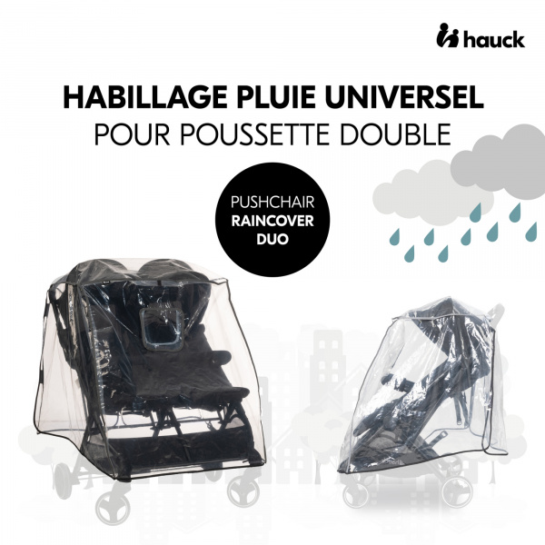 Habillage pluie pour poussette double côte à côte Hauck