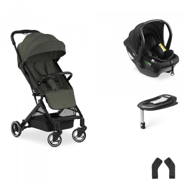 Pack duo poussette compacte travel n care olive + siège auto drive n care avec adaptateurs & base drive n care Hauck