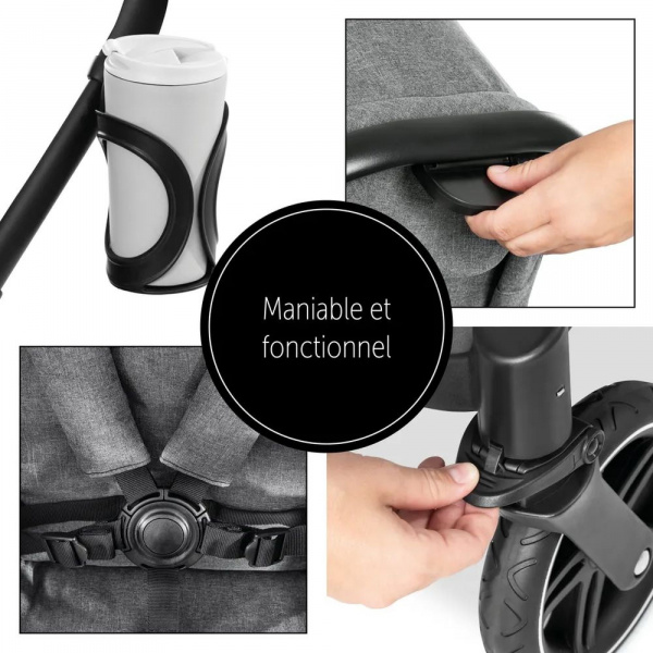 Pack duo poussette double atlantic jumeaux grey+ 1 siège auto drive n care avec adaptateurs Hauck