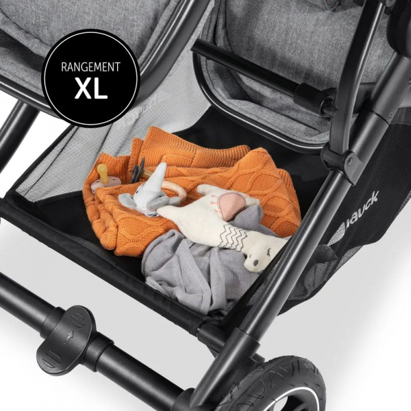 Pack duo poussette double atlantic jumeaux grey+ 1 siège auto drive n care avec adaptateurs Hauck
