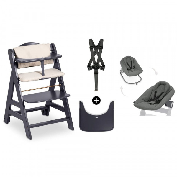 Chaise haute évolutive beta+ 3 en 1 dark grey avec newborn set premium dark grey Hauck