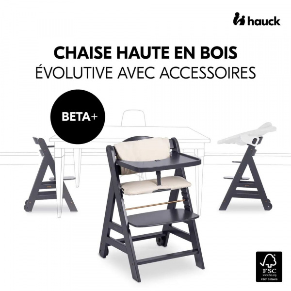 Chaise haute évolutive beta+ 3 en 1 dark grey avec newborn set premium dark grey Hauck