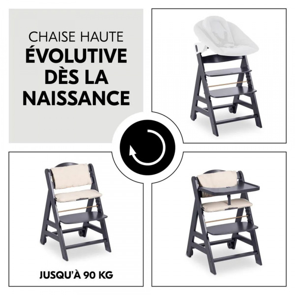 Chaise haute évolutive beta+ 3 en 1 dark grey avec newborn set premium dark grey Hauck
