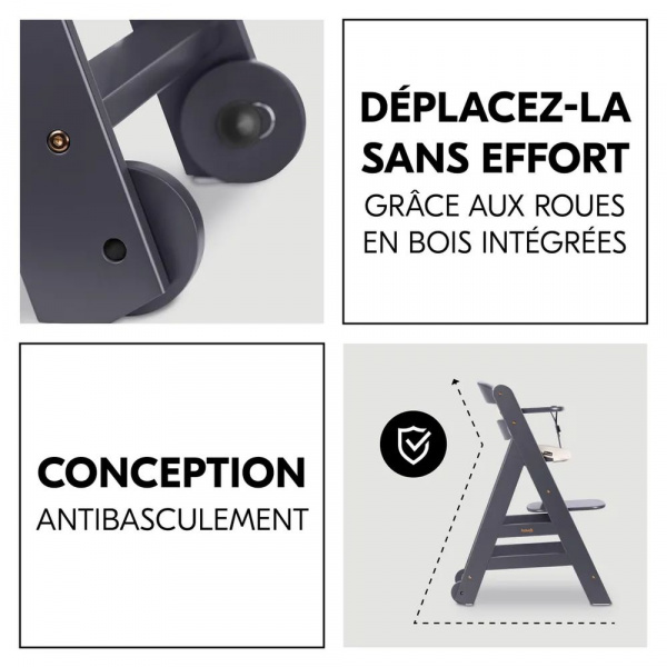Chaise haute évolutive beta+ 3 en 1 dark grey avec newborn set premium dark grey Hauck