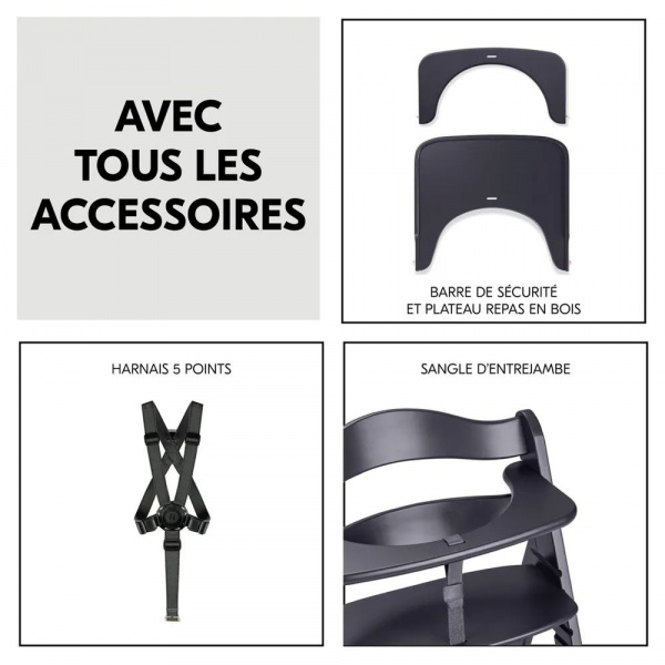 Chaise haute évolutive beta+ 3 en 1 dark grey avec newborn set premium dark grey Hauck