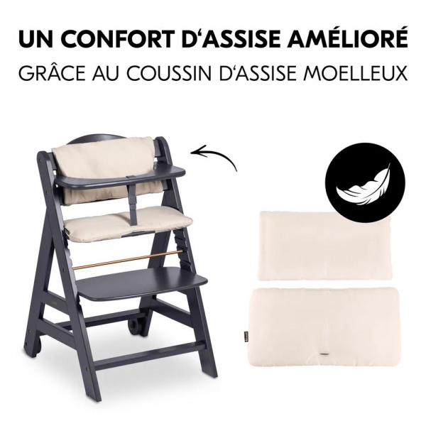 Chaise haute évolutive beta+ 3 en 1 dark grey avec newborn set premium dark grey Hauck