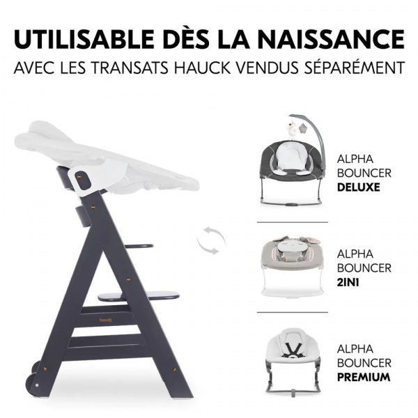 Chaise haute évolutive beta+ 3 en 1 dark grey avec newborn set premium dark grey Hauck