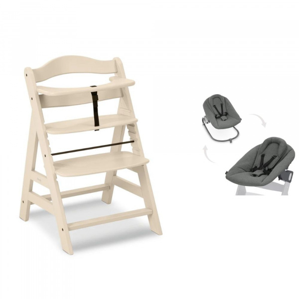 Chaise haute évolutive alpha beige + transat premium dark grey Hauck