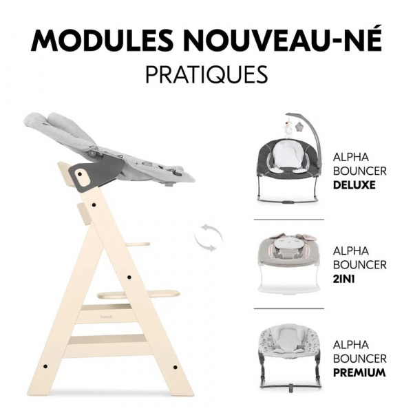 Chaise haute évolutive alpha beige + transat premium dark grey Hauck