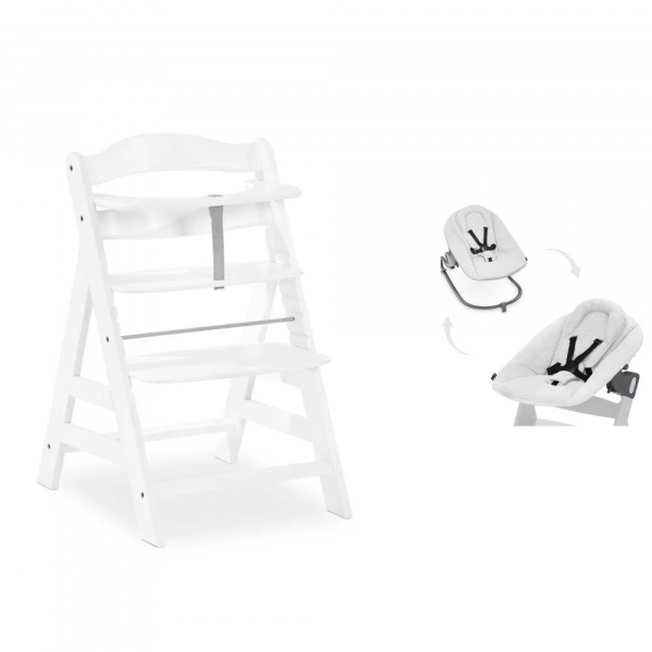 Chaise haute évolutive alpha blanche + transat light grey Hauck