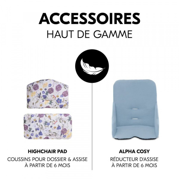 Chaise haute évolutive alpha blanche + transat light grey Hauck