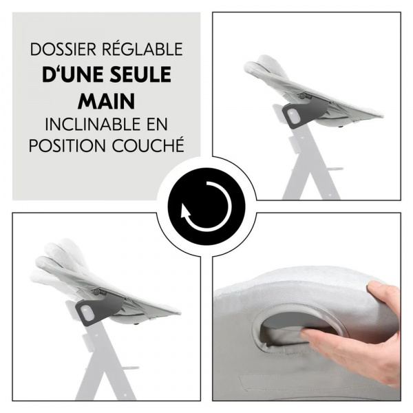 Chaise haute évolutive alpha blanche + transat light grey Hauck