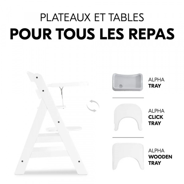 Chaise haute évolutive alpha blanche + transat light grey Hauck