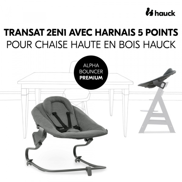 Chaise haute évolutive alpha crème+ transat premium dark grey Hauck