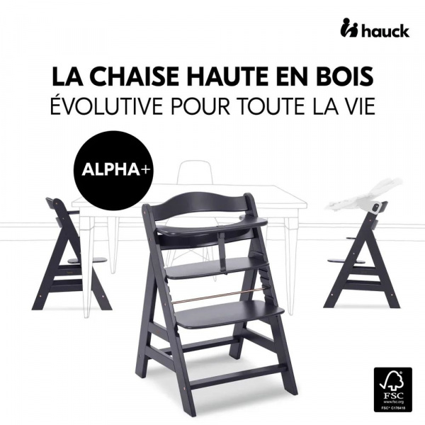 Chaise haute évolutive alpha noir + transat premium dark grey Hauck