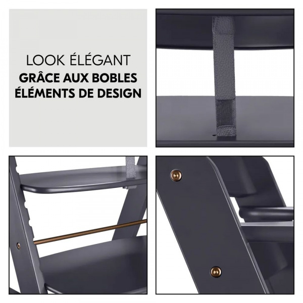 Chaise haute évolutive alpha noir + transat premium dark grey Hauck