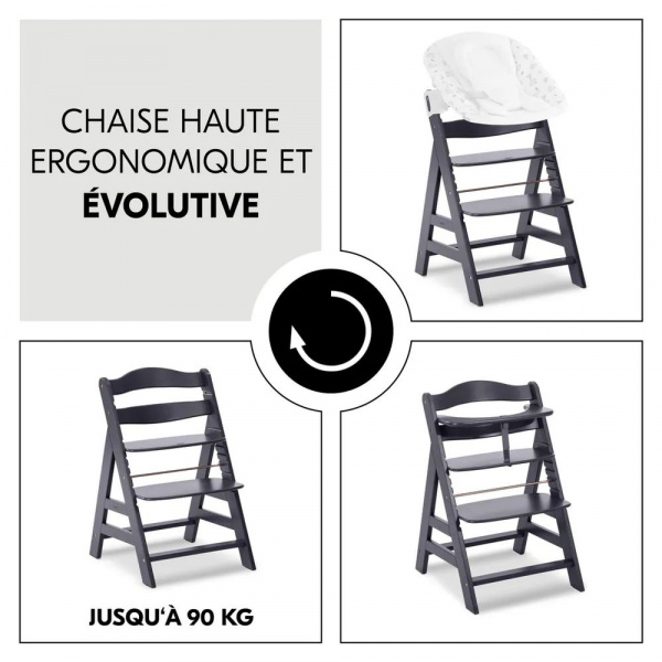 Chaise haute évolutive alpha noir + transat premium dark grey Hauck