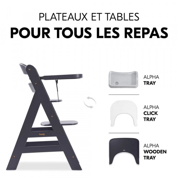 Chaise haute évolutive alpha noir + transat premium dark grey Hauck