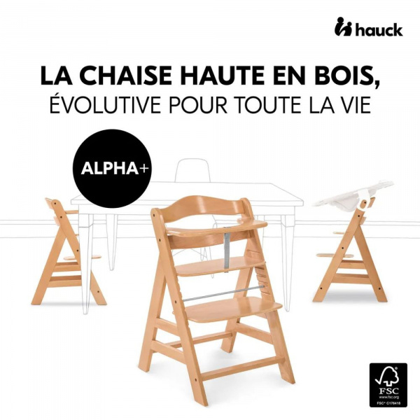 Pack chaise haute évolutive alpha naturelle avec tablette alpha click tray white+alpha cosy select jersey charcoal Hauck