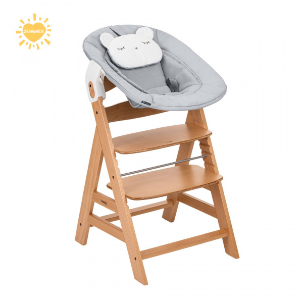 Chaise haute évolutive alpha naturel + newborn set pre grey Hauck