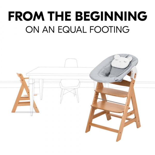 Chaise haute évolutive alpha naturel + newborn set pre grey Hauck