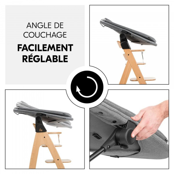 Chaise haute bébé arketa bois naturel + transat bébé pour chaise haute gris Hauck