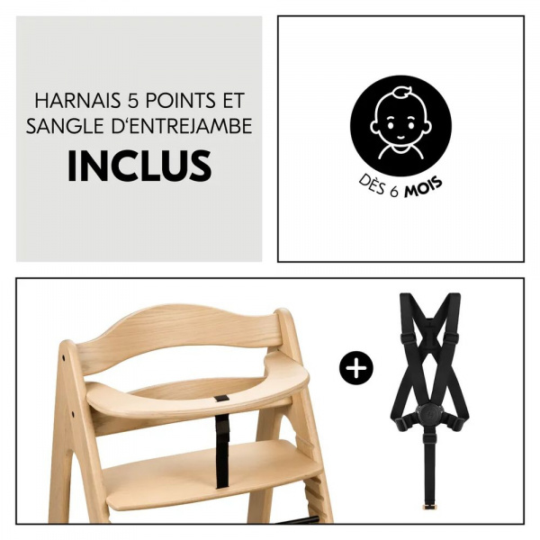 Chaise haute bébé arketa bois naturel + transat bébé pour chaise haute gris Hauck