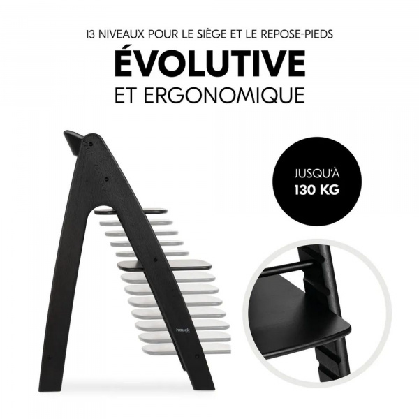 Chaise haute évolutive arketa n play blackwashed avec plateau et jeu en bois play cockpit Hauck