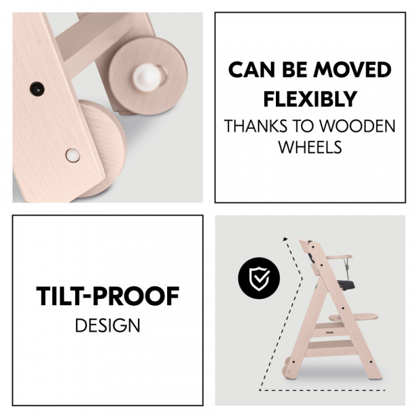 Chaise haute évolutive beta+ white washed beige rosé Hauck