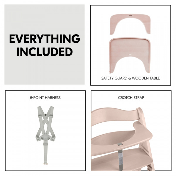 Chaise haute évolutive beta+ white washed beige rosé Hauck