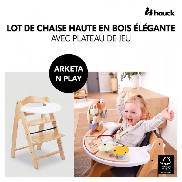 Chaise haute bébé arketa n play beech en bois beech avec plateau de jeu Hauck