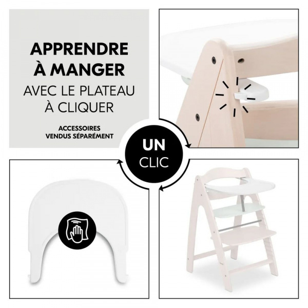 Chaise haute bébé arketa n play en bois vert clair avec plateau de jeu Hauck