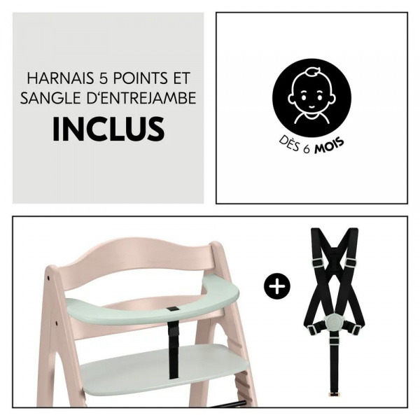 Chaise haute bébé arketa n play en bois vert clair avec plateau de jeu Hauck