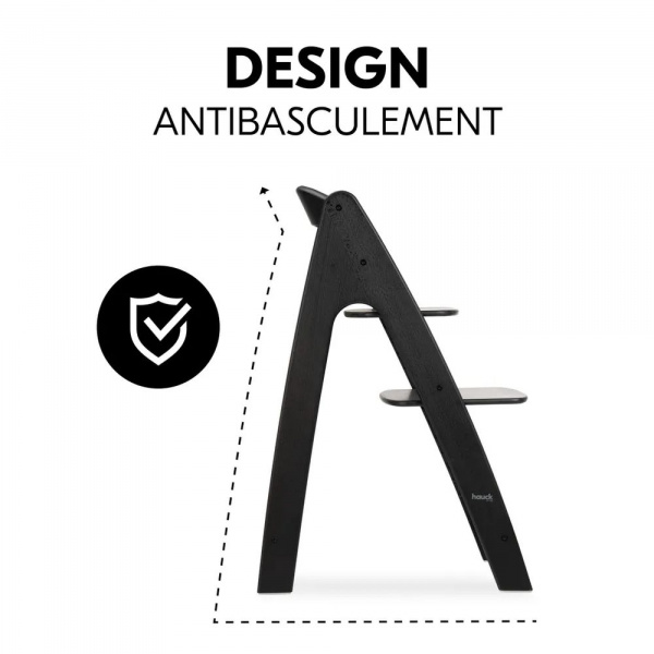 Chaise haute bébé arketa n play en bois noir avec plateau de jeu Hauck