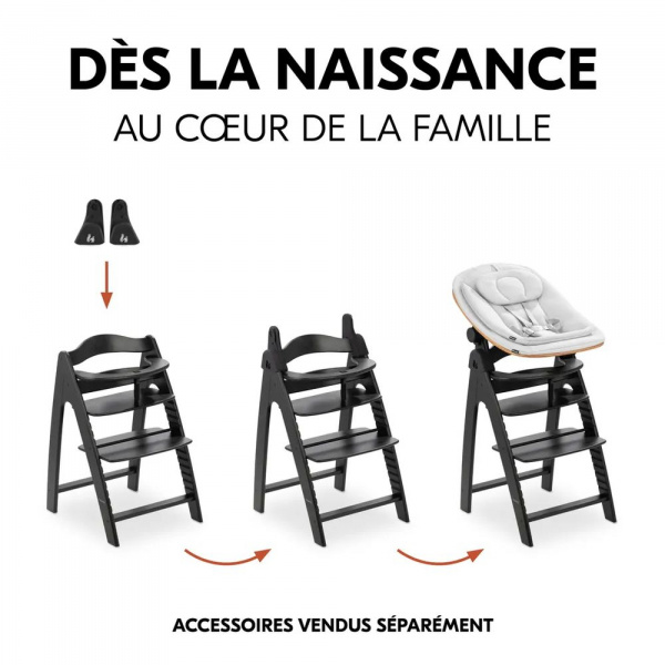 Chaise haute bébé arketa n play en bois noir avec plateau de jeu Hauck