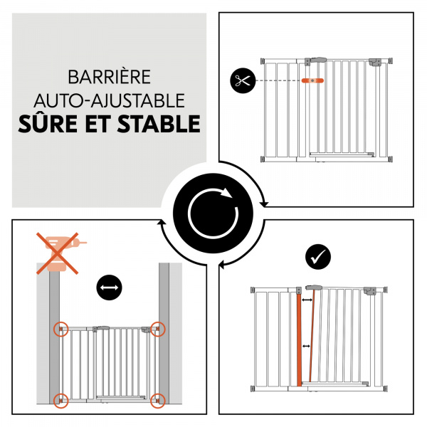 Barrière d'escalier clear step autoclose 2 avec extension +21 cm white Hauck
