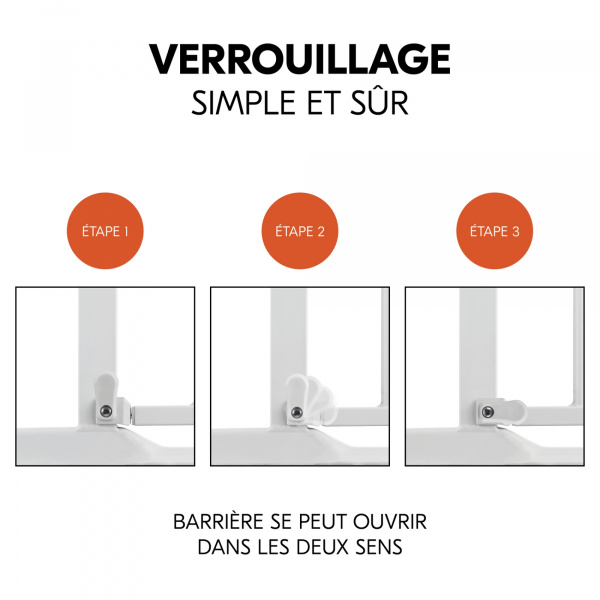 Barrière d'escalier clear step 2 avec extension +9 cm white Hauck