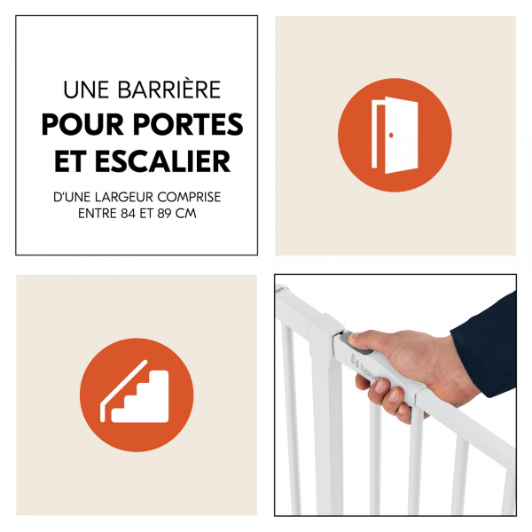 Barrière d'escalier clear step 2 avec extension +9 cm white Hauck