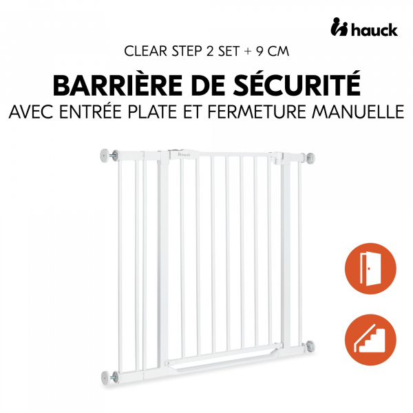 Barrière d'escalier clear step 2 avec extension +9 cm white Hauck