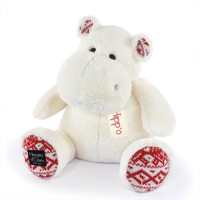 Peluche hippopotame 40 cm blanc noël