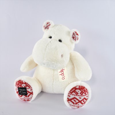 Peluche hippopotame 40 cm blanc noël