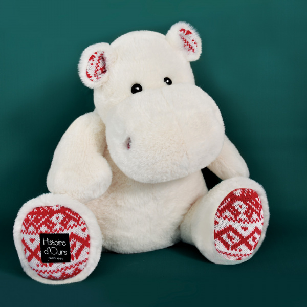 Peluche hippopotame 40 cm blanc noël Histoire d ours
