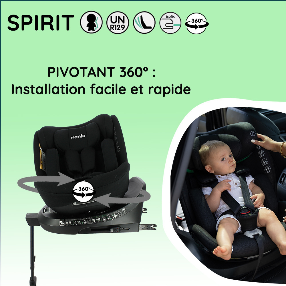 Siège auto pivotant spirit 360° isofix i-size noir de Nania sur