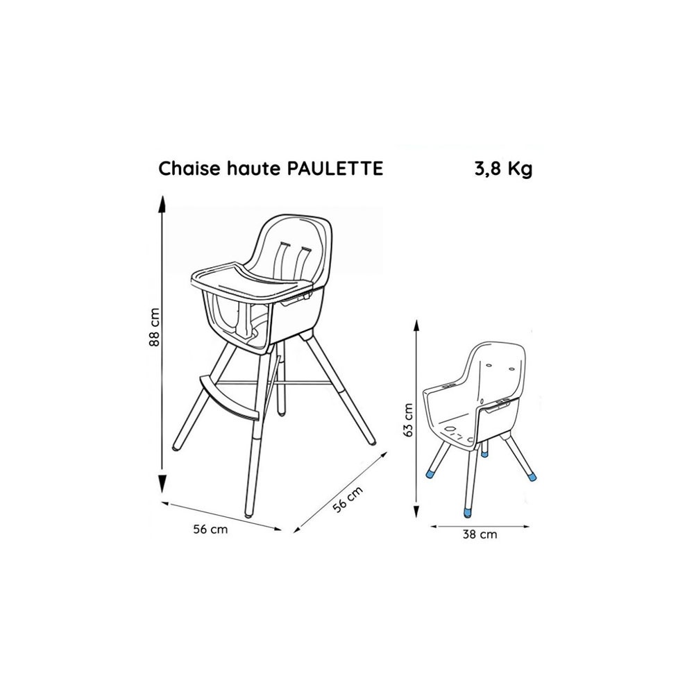 Chaise haute évolutive PAULETTE - Dès 6 mois - Made in France