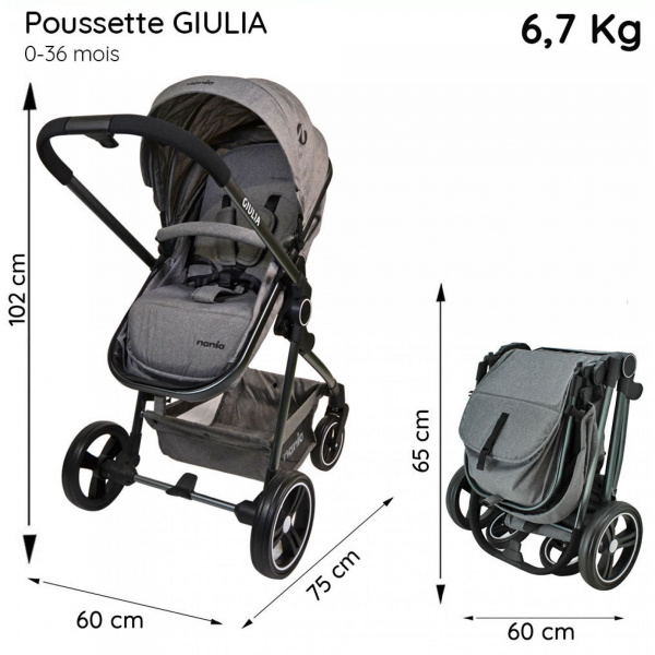 Poussette duo giula gris chiné Nania