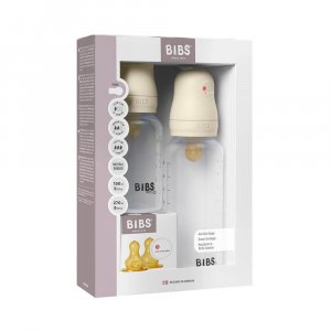 Coffret de 2 biberons + tétines latex ivoire Bibs