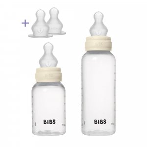 Coffret de 2 biberons + tétines silicone ivoire Bibs